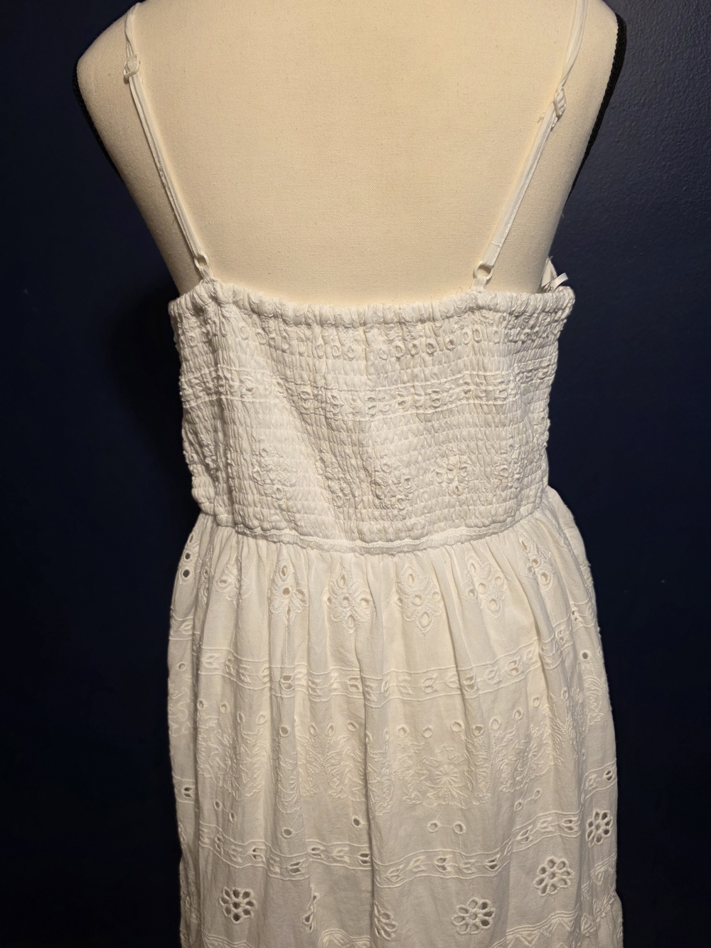 Japna White Eyelet Midi Dress with Smocked Bodice
